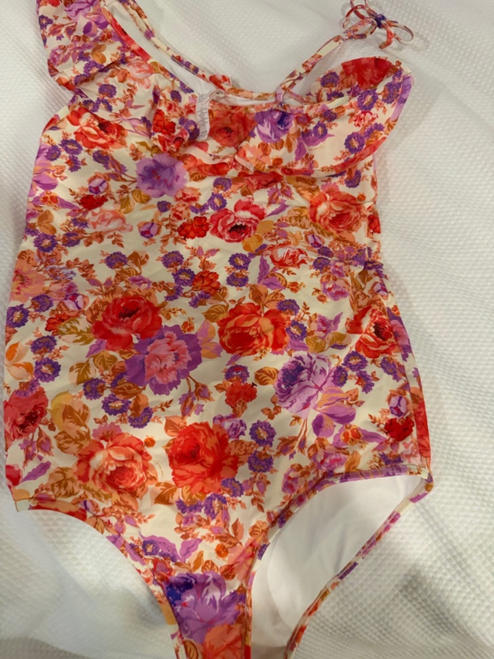 Girls Zimmerman Floral One-Piece Swimsuit in Cream with Red & Purple Blooms